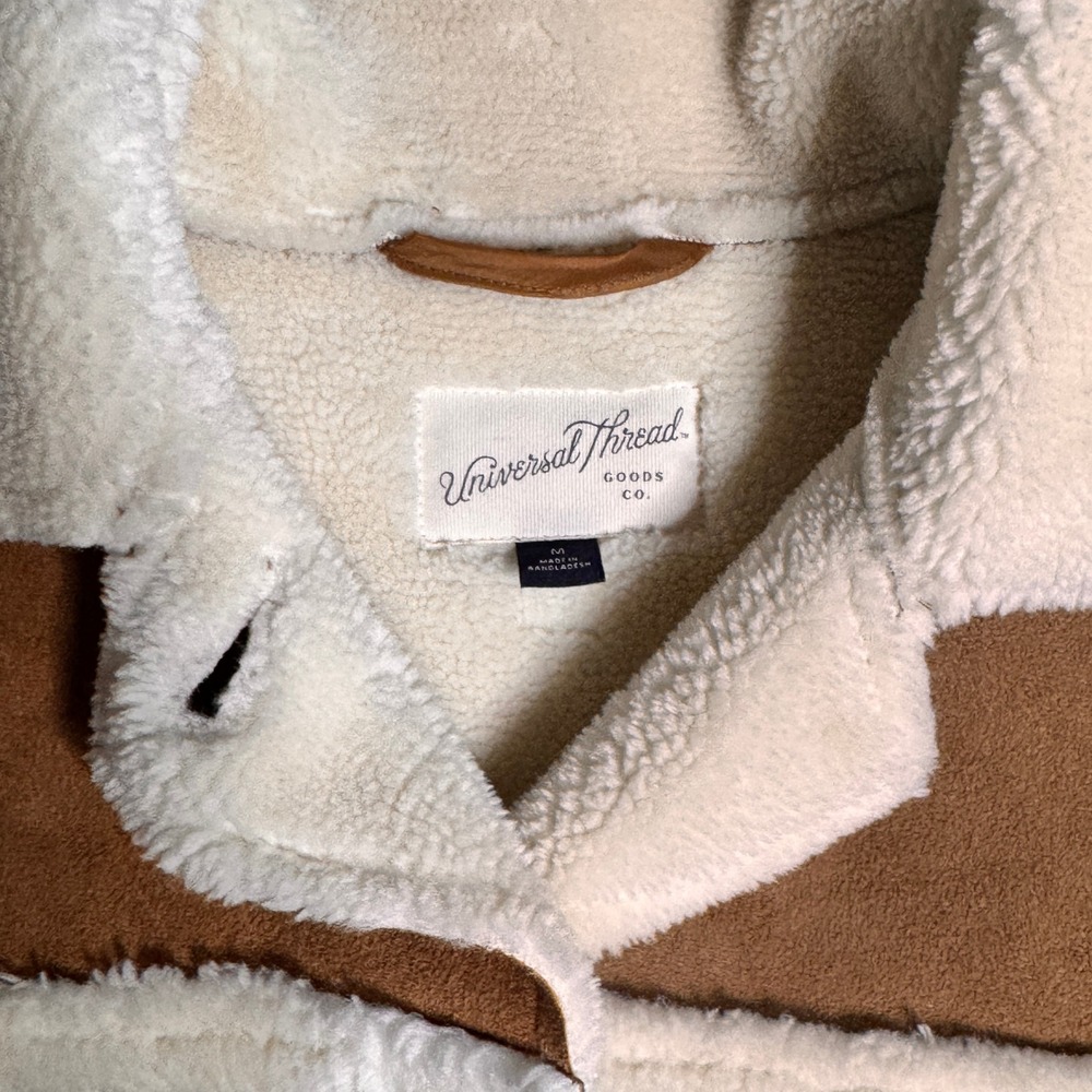Universal Thread Sherpa Lined Suede Jacket Brown Womens Medium M - Picture 3 of 11